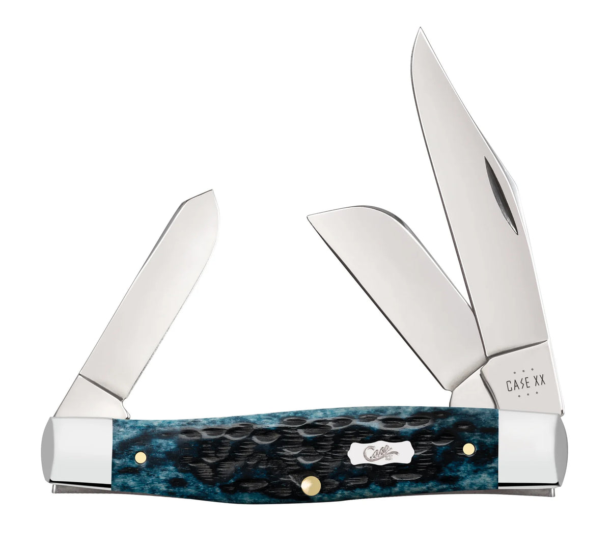 Case  Pocket Worn Mediterranean Blue Bone-Peach Seed Jig Pocket Knife