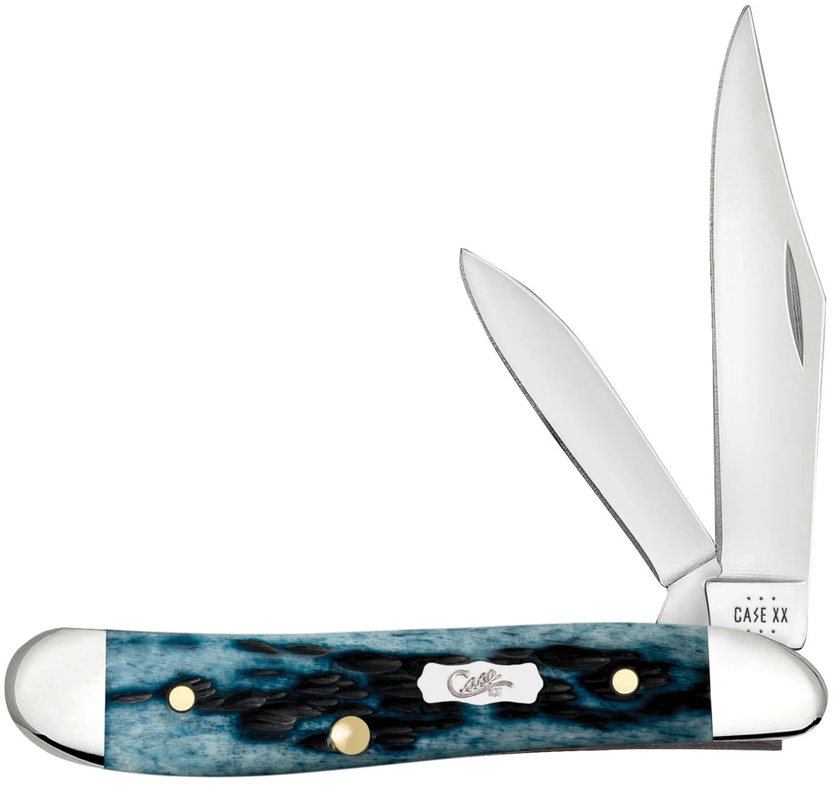 Case  Pocket Worn Mediterranean Blue Bone-Peach Seed Jig Pocket Knife