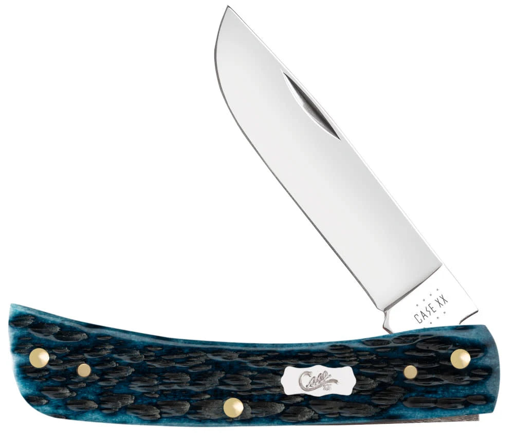 Case  Pocket Worn Mediterranean Blue Bone-Peach Seed Jig Pocket Knife