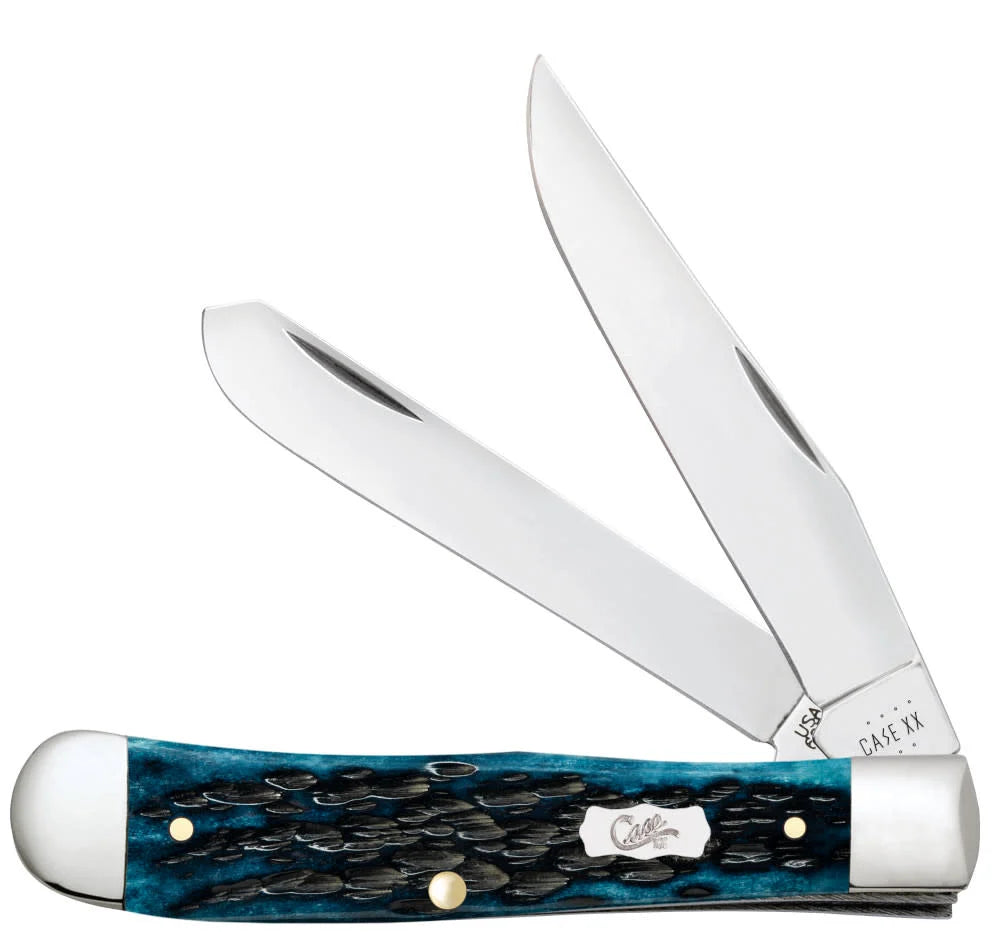 Case  Pocket Worn Mediterranean Blue Bone-Peach Seed Jig Pocket Knife